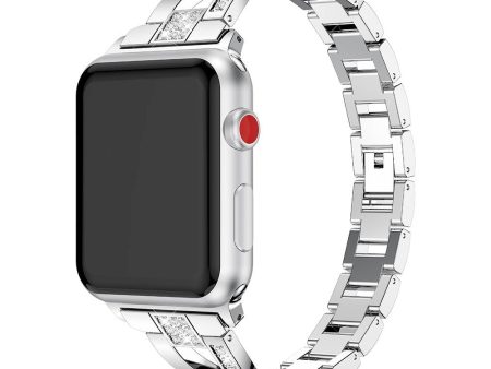 Apple Watch (38 40 SE 41 42mm) Formet Stål Rem m. Rhinsten - Sølv Online Hot Sale