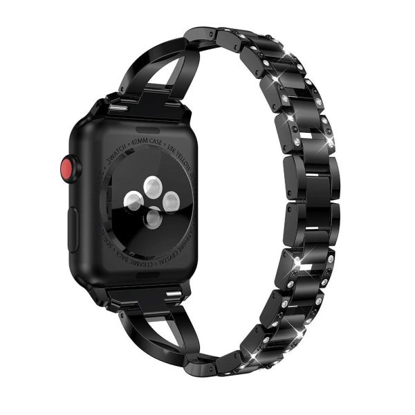 Apple Watch (38 40 SE 41 42mm) Formet Stål Rem m. Rhinsten - Sort For Cheap