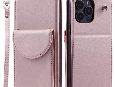 iPhone 15 Pro Vertikalt Læder Flip Cover m. Pung   Ståfunktion   Strop - Rose Gold Online