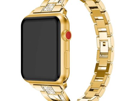 Apple Watch (38 40 SE 41 42mm) Formet Stål Rem m. Rhinsten - Guld Cheap