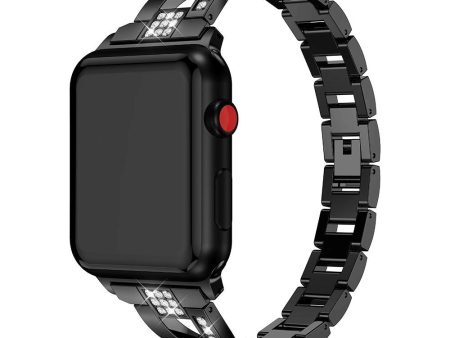 Apple Watch (38 40 SE 41 42mm) Formet Stål Rem m. Rhinsten - Sort For Cheap