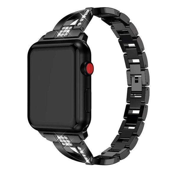 Apple Watch (38 40 SE 41 42mm) Formet Stål Rem m. Rhinsten - Sort For Cheap