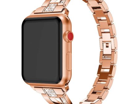 Apple Watch (38 40 SE 41 42mm) Formet Stål Rem m. Rhinsten - Rose Gold Cheap