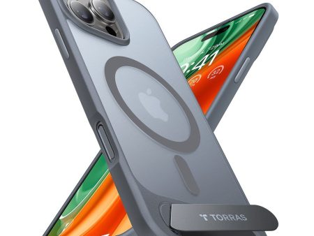 Torras iPhone 16 Pro Hybrid Cover m. Ståfunktion - MagSafe Kompatibel - Grå Fashion