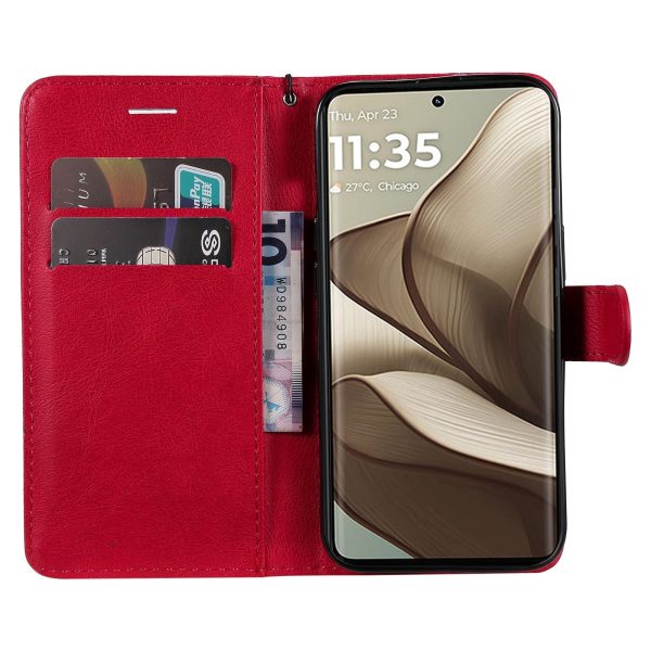 Motorola Edge 50 Wallet Flip Cover i læder m. Pung - Rød Online Sale